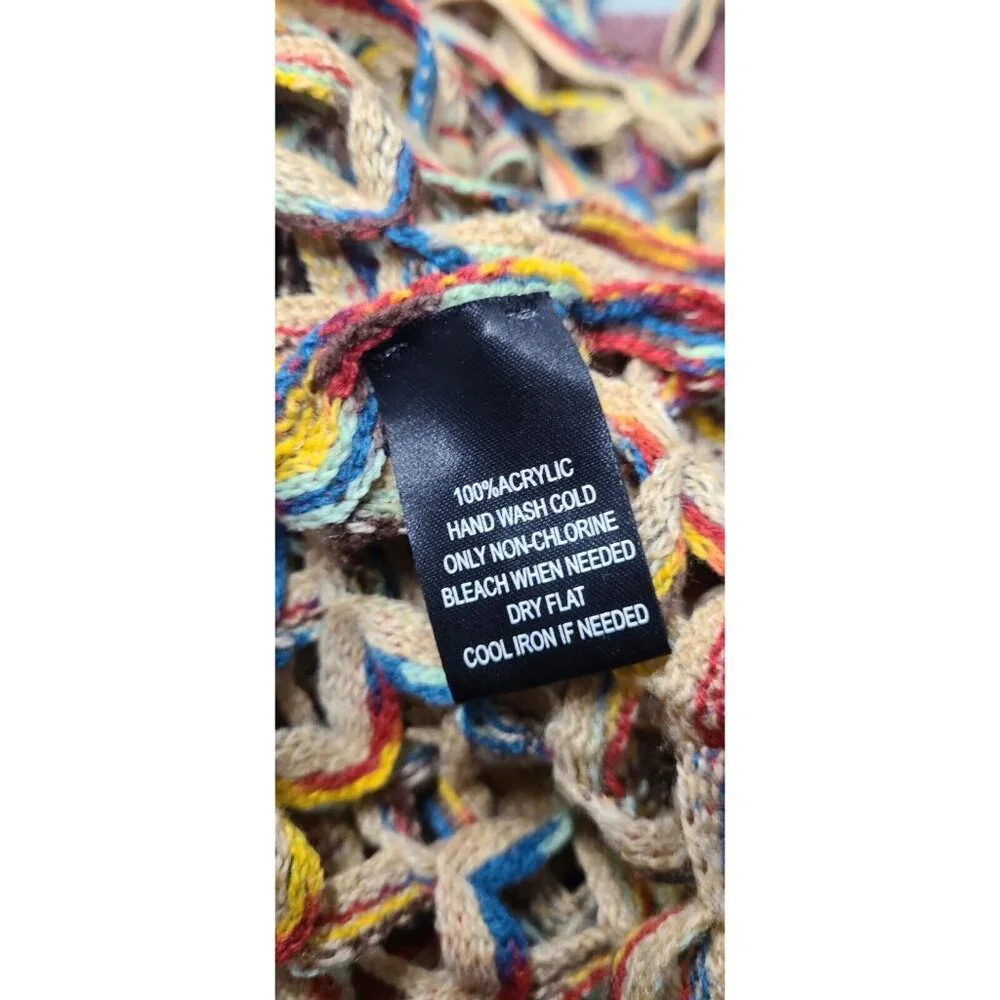 FRAAS Womens Multicolor Fringed Open Knit Loop Scarf Boho Lagenlook Casual Fall